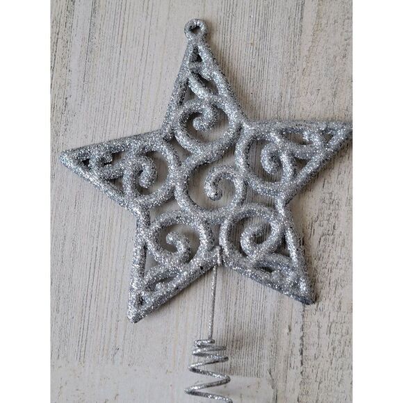 Mini glitter silver swirl star tree topper Xmas decor - Picture 2 of 5